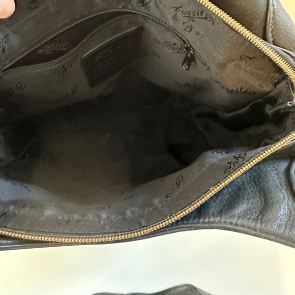 Fossil Leather Tote Purse Shoulder Bag Black Double Handle Large - Picture 14 of 16